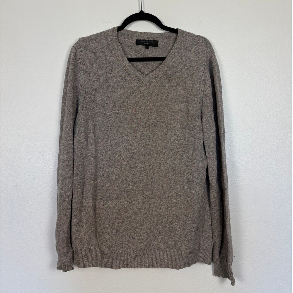 Rag & Bone Grey Speckled Multi Color V Neck Wool Blend Sweater Medium
